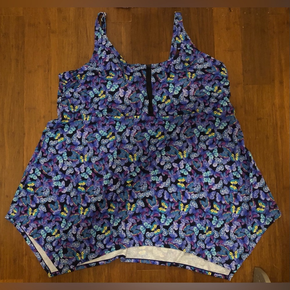 365 Swimsuits for All Butterfly purple blue Tankini TOP Only Size 32 Swim Beach